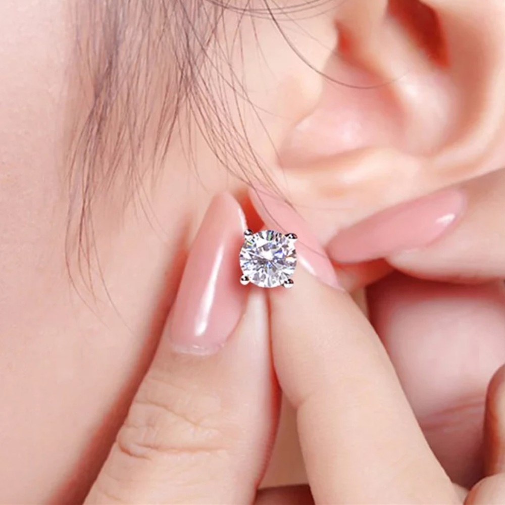 NEW 2CT DIAMOND STERLING SILVER STUD EARRINGS, NICE EARRINGS, CUTE EARRINGS - Picture 2 of 7